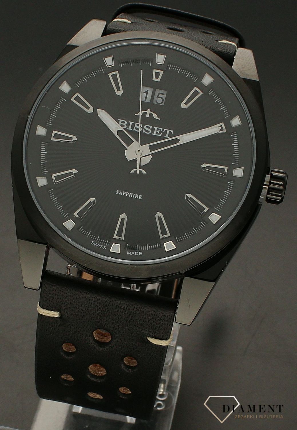 Zegarek męski Bisset na czarnym pasku BSCF40. Zegarek męski Bisset. Męski zegarek z szafirem. Męski zegarek Bisset na czarnym pasku. Zegarek męski Bisset idealny na prezent..jpg